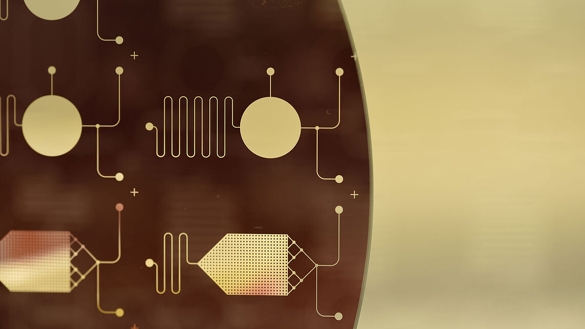 etched glass wafer yellow background 