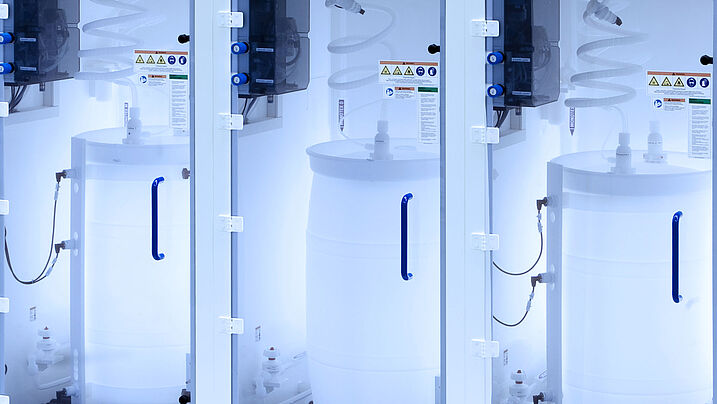 chemical handling system for delivery of chemicals to the process tanks