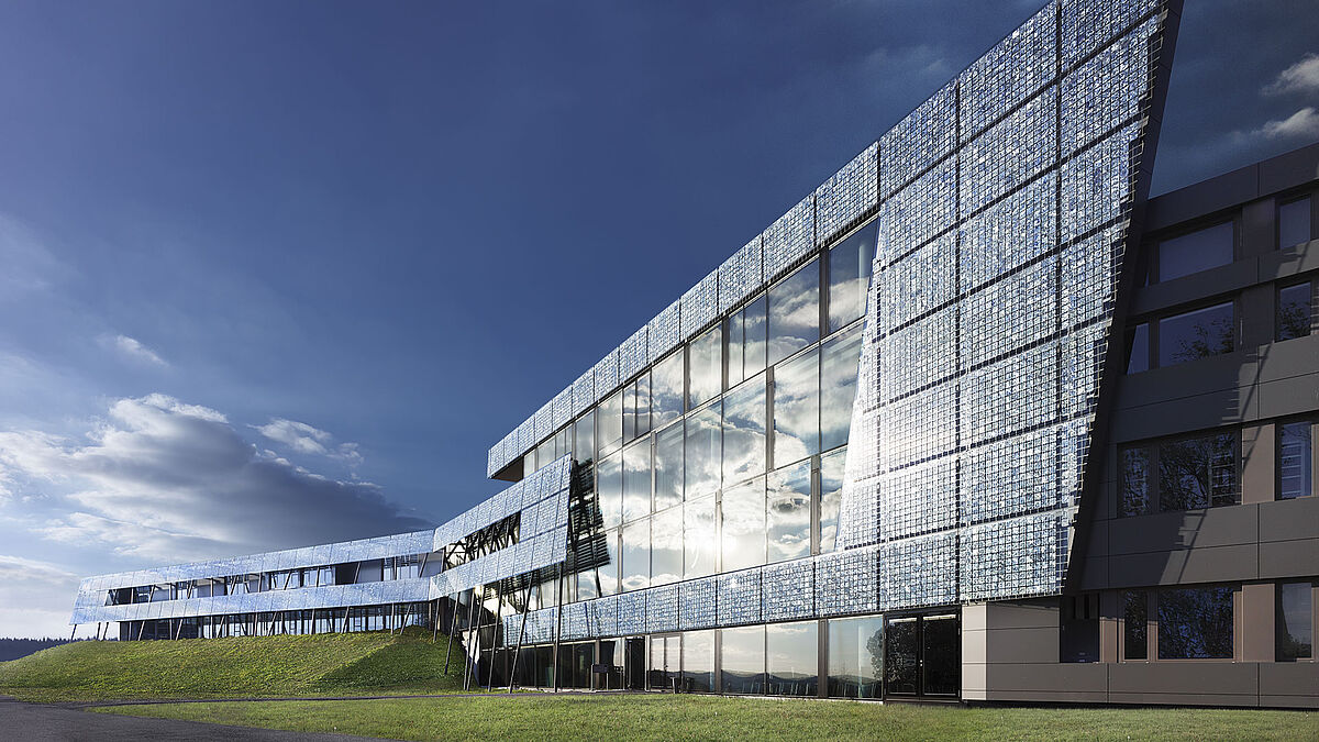 View on main entrance, RENA Technologies GmbH Headquarter in Guetenbach, Germany