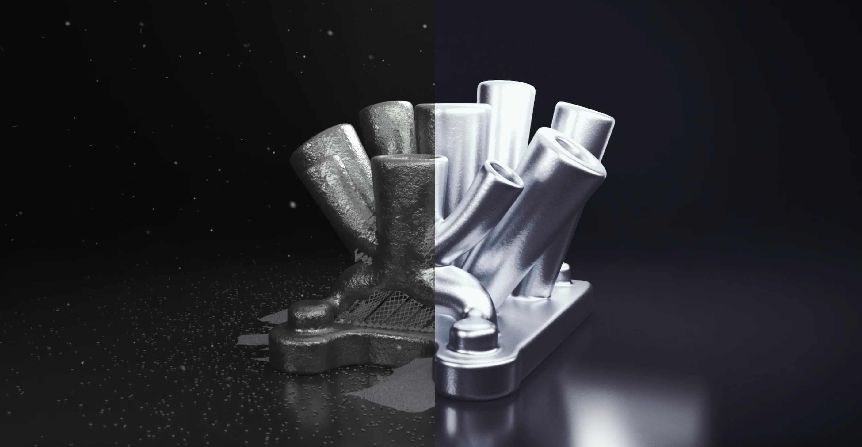 metallic component before and after processing